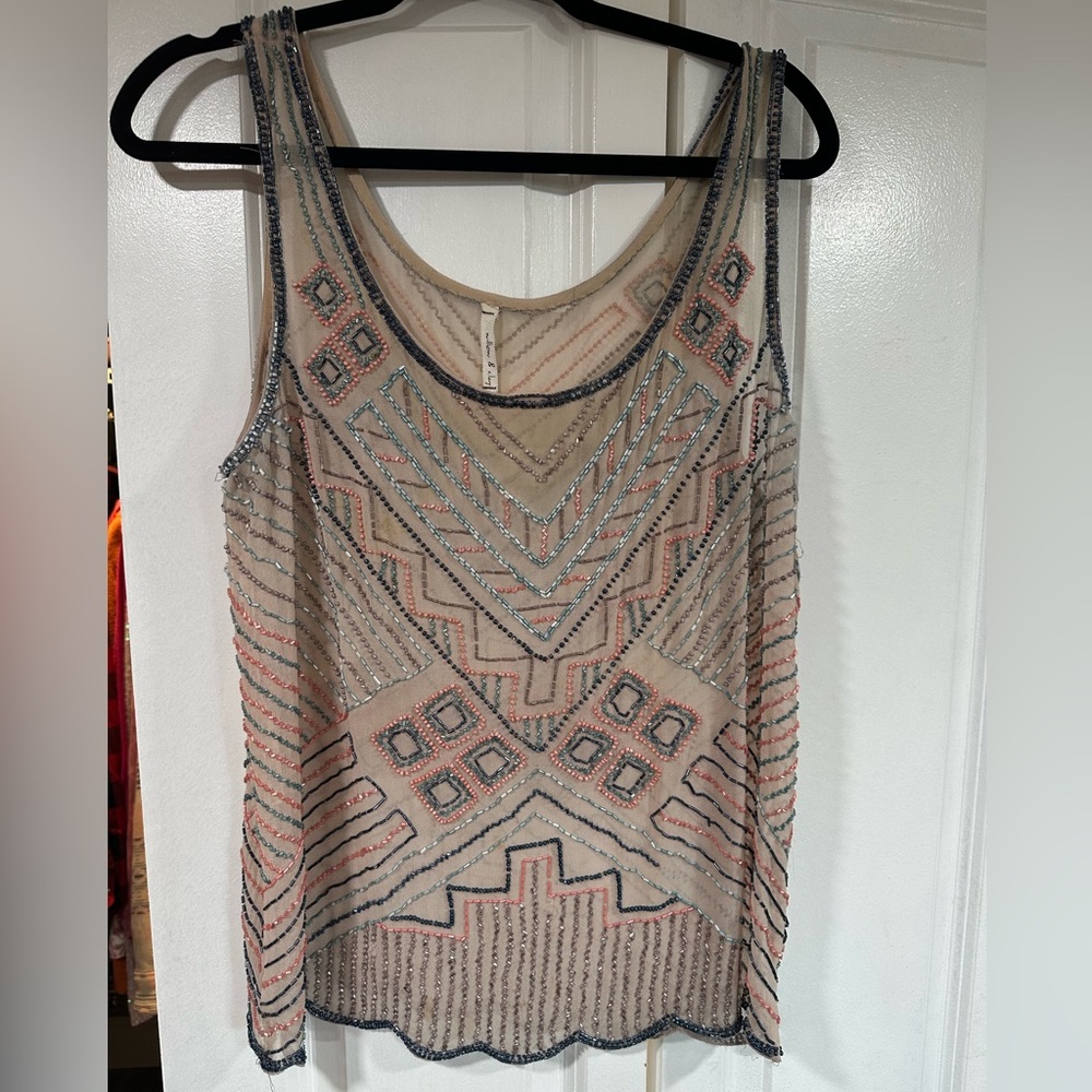 Beaded Geometric Pattern Tank Top
